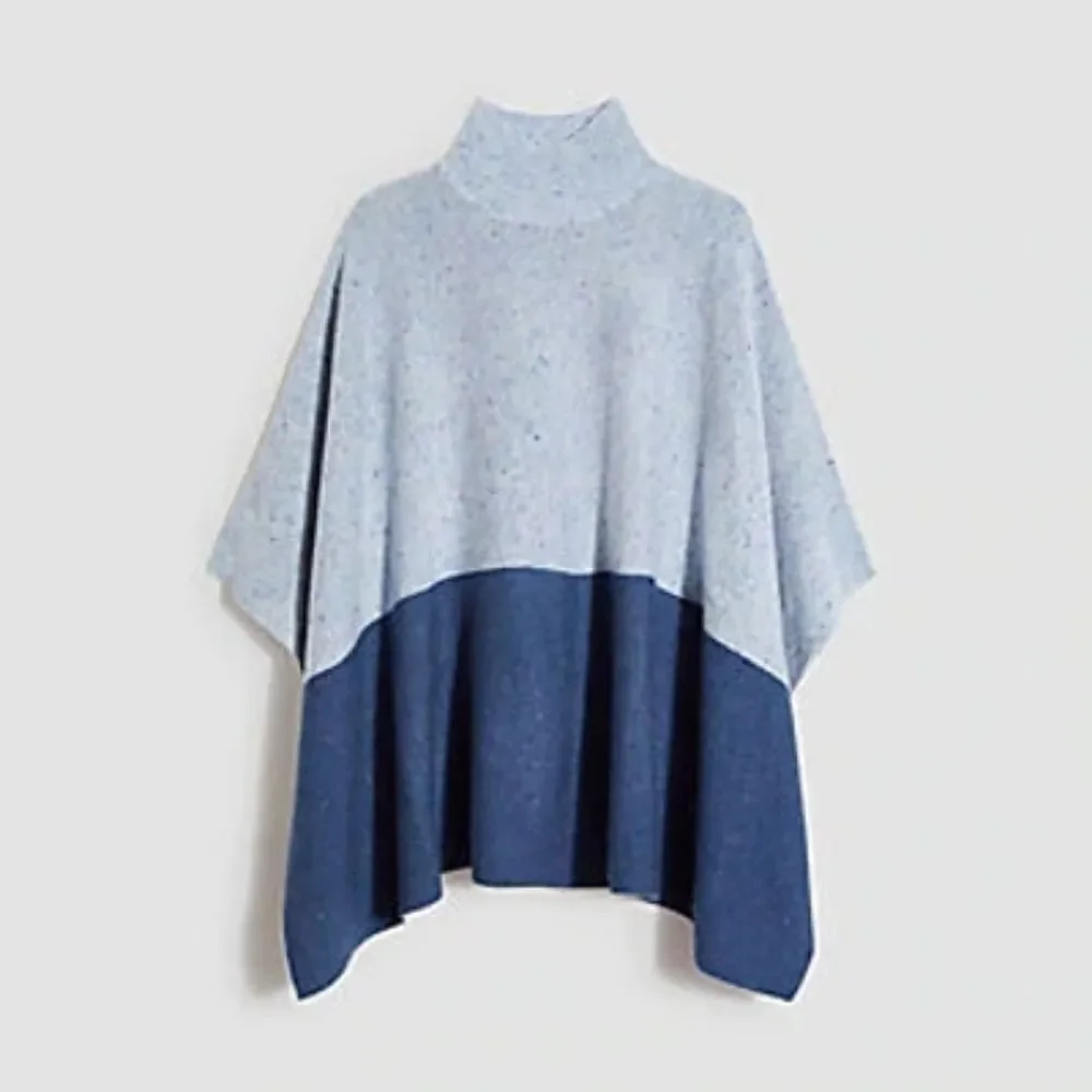 NEW ANN TAYLOR Blue Speckled Knit Mockneck Cape Poncho In Dark Navy - Picture 1 of 10